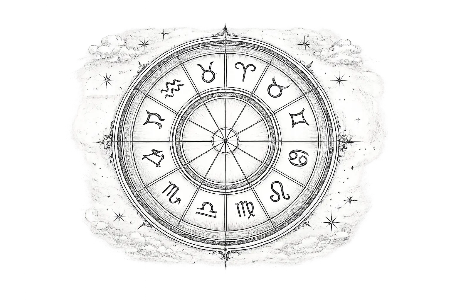 Engraved zodiac wheel representing the twelve astrological signs