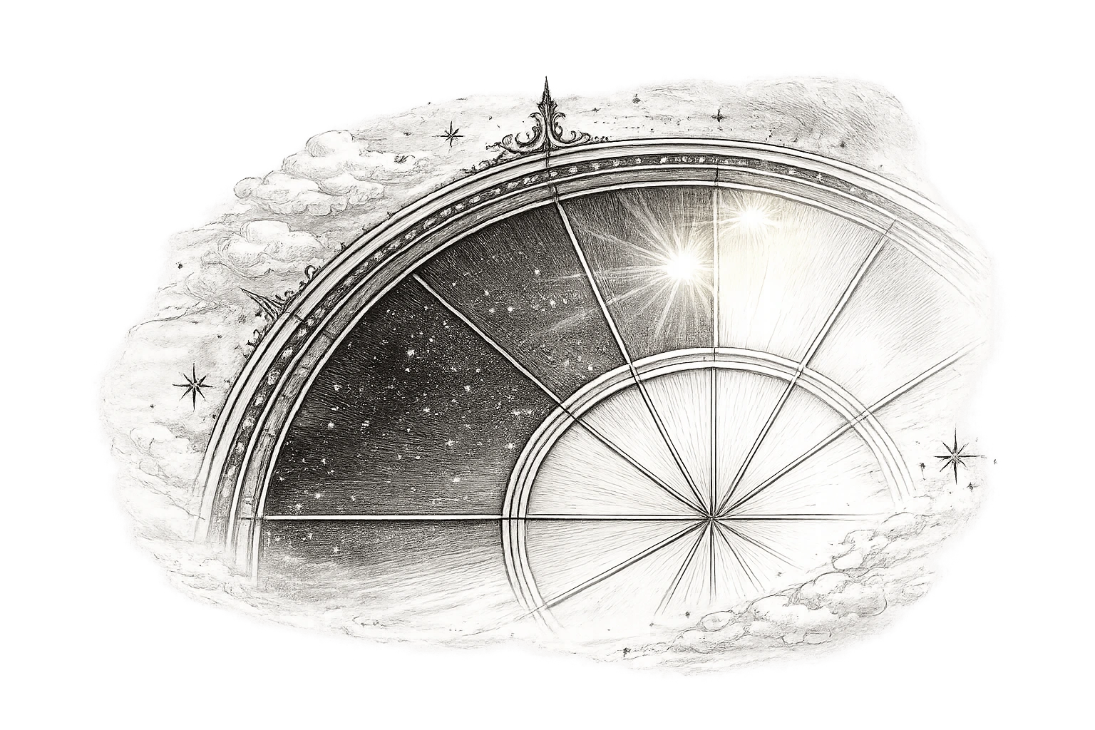 Engraved zodiac arc representing today’s astrological cycle